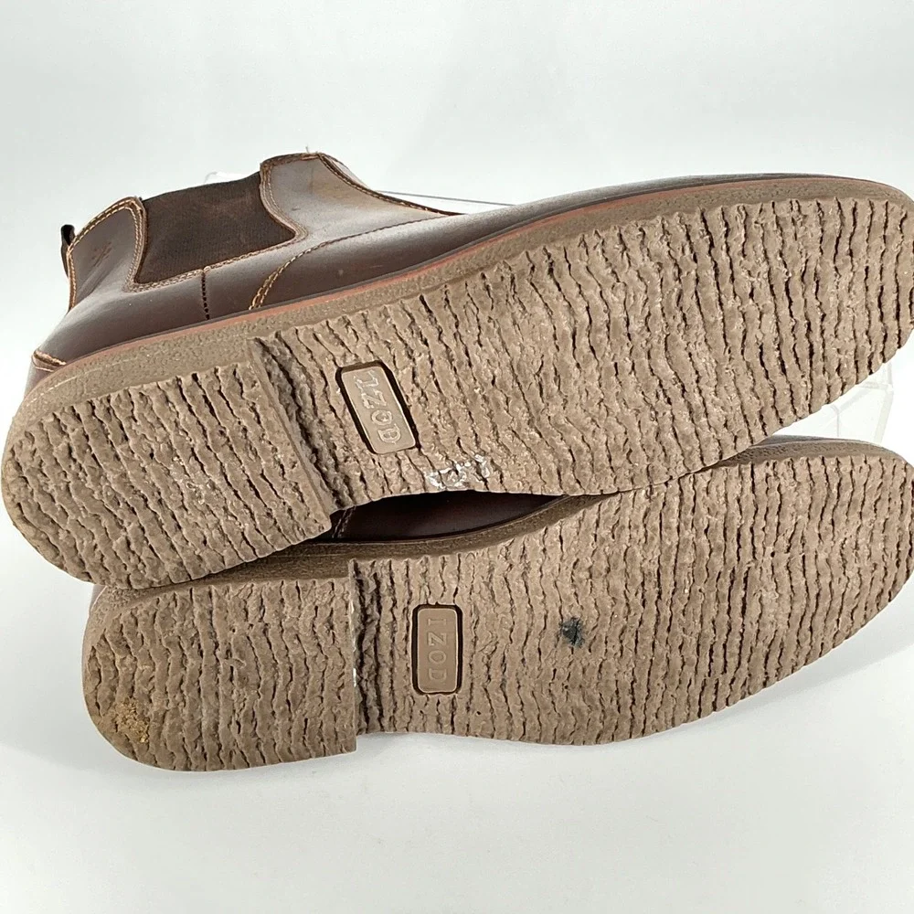 IZOD Mens Size 10.5 Brown Leather Chelsea Boots Pull On Ankle Booties